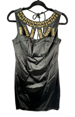 Xtraordinary Bodycon Sleeveless Black Mini Dress with Gold Beads Junior's Size 7